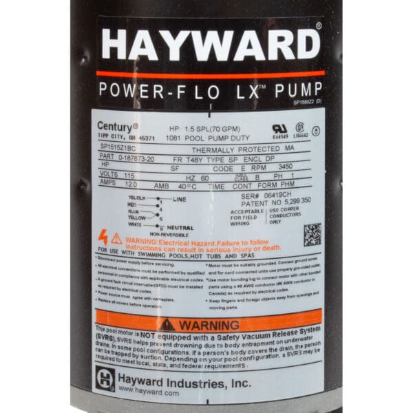 Hayward Pool Pump Powerflo Lx 1.5Hp 115 Volt 6' Cord - Sp1580X15 - Image 3