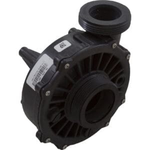 Black plastic water pump housing with inlet.