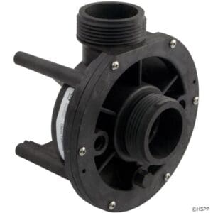 Black plastic pump housing with threaded ports.