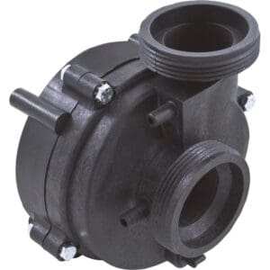 Black plastic centrifugal water pump housing.