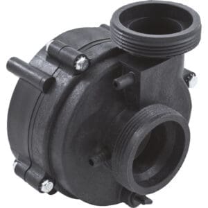 Black plastic pump housing with connectors.
