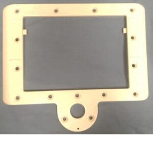 Beige plastic mounting bracket with circular extension.