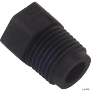 Black threaded plastic pipe fitting adapter.