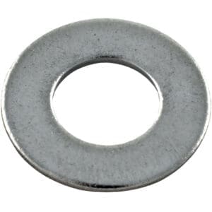 Metal washer with circular hole, isolated background.