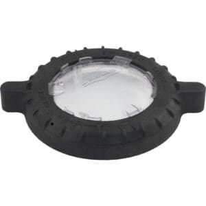Black circular protective electrical cover with handles.
