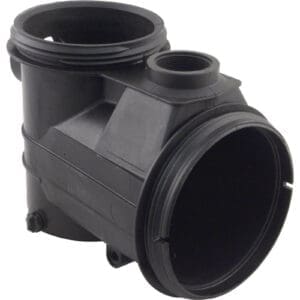 Black plastic plumbing fitting with multiple openings.