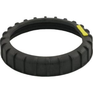 Black plastic ring with yellow detail.