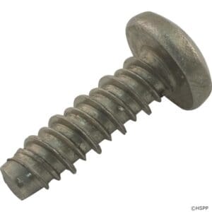 Metal screw bolt with a round head.