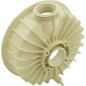 Plastic pump housing with threaded opening.