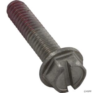 Metal screw with hexagonal head.