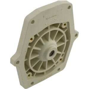 Plastic fan cover with mounting holes.