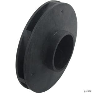 Black plastic pulley wheel, side view.