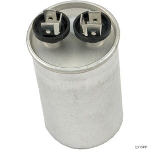 Metal cylindrical electrical capacitor with terminals.