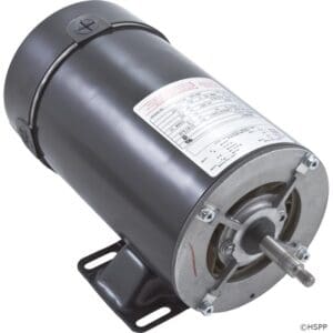 Electric motor with label and mounting bracket.