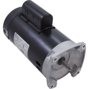 Black industrial electric motor with silver base.