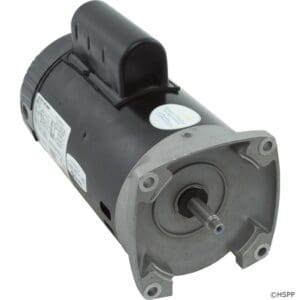 Black electric motor with metal casing.
