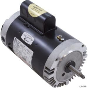 Black and silver electric motor with label.