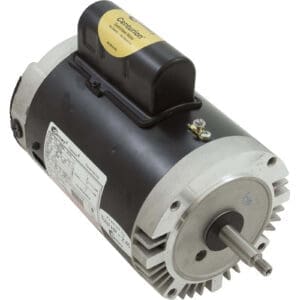 Electric motor with capacitor and labeled specifications.