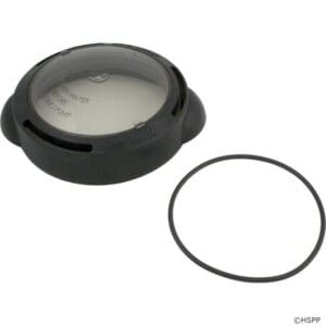 Black circular cover with rubber gasket.