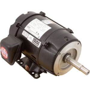 Black industrial electric motor with labels.