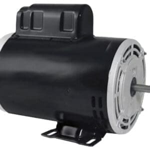 Black industrial electric motor on white background.