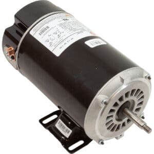 Electric motor with black casing and labels.