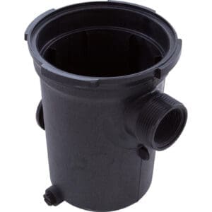 Black plastic pool pump housing component.