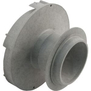 Metal ventilation duct fan housing component.