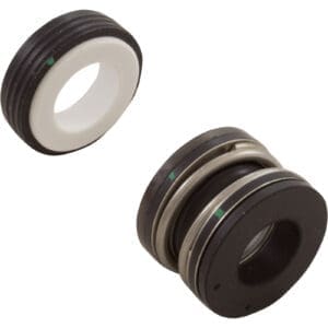 Mechanical seal components, black and white rings.