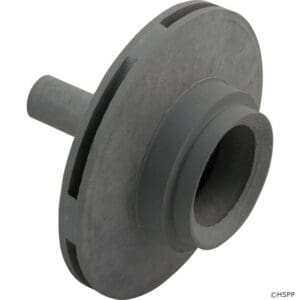 Gray industrial impeller with central shaft.