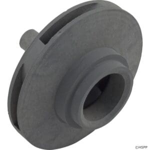 Gray industrial impeller on white background.
