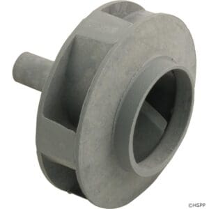 Gray plastic pump impeller on white background.