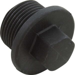 Black metal hexagonal threaded plug.