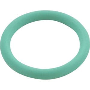 Green rubber O-ring on white background.