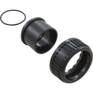 Three black plastic plumbing parts isolated.