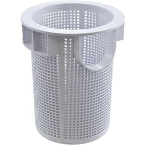 White plastic perforated basket for pools.