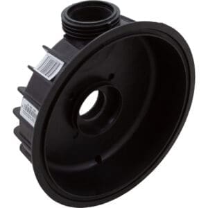 Black plastic industrial component with threaded opening.