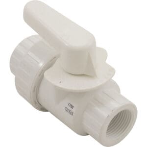 White plastic ball valve with handle.