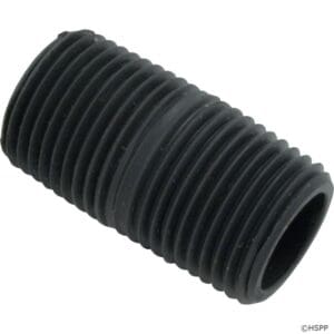 Black threaded plastic pipe connector, isolated.