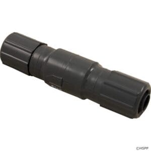 Black plastic cylindrical pipe connector.