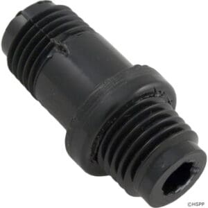 Black plastic threaded pipe connector.