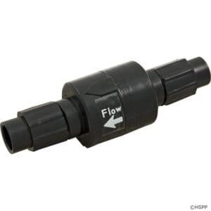 Black plastic flow control valve with arrow.