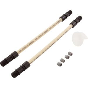 Two plastic rods with connectors and caps.