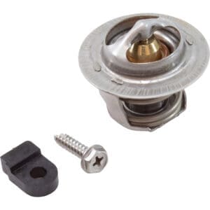 Car thermostat with screw and mounting bracket.