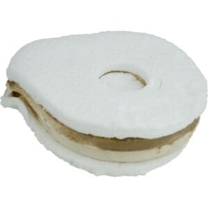 White foam gasket with circular cutout.