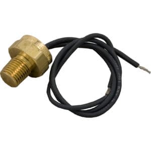 Brass sensor with attached black wires.