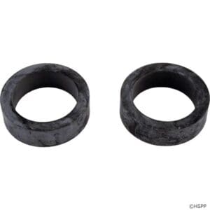 Two black rubber O-rings on white background.