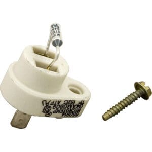 Ceramic lamp holder with screw and capacitor.