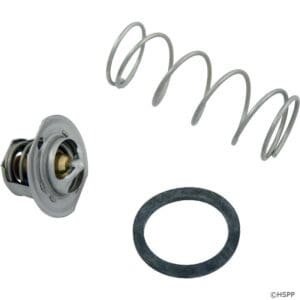 Thermostat assembly with spring and gasket.
