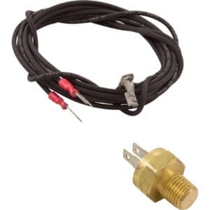 Brass sensor with attached black cables.